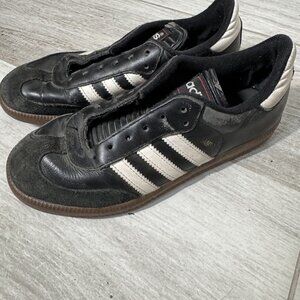 Adidas Samba Classic Indoor Soccer Shoes Kids Size 3.5 Black & White Leather Sue